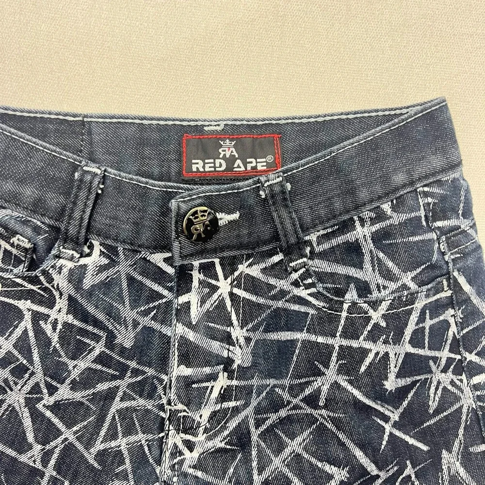 Red Ape Boy Blue Denim Shorts Graffiti Print Chicago Bulls 23 Graphic Red Ape 5M